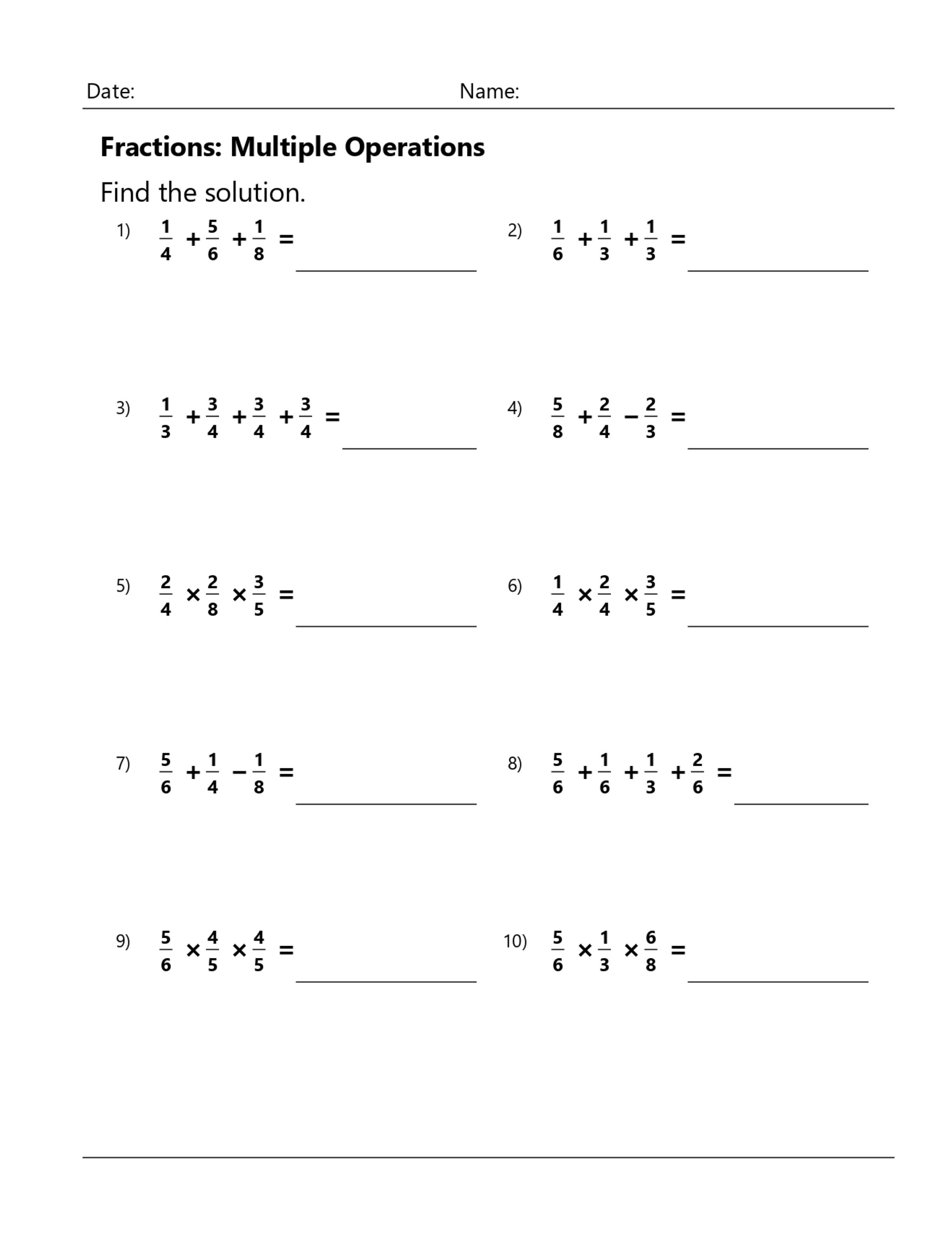 Fractions and Decimals Practice Problems, Fraction Math Worksheets ...