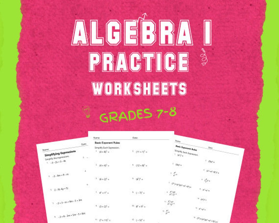Algebra 1 Practice Worksheets Grades 7-8 - Etsy