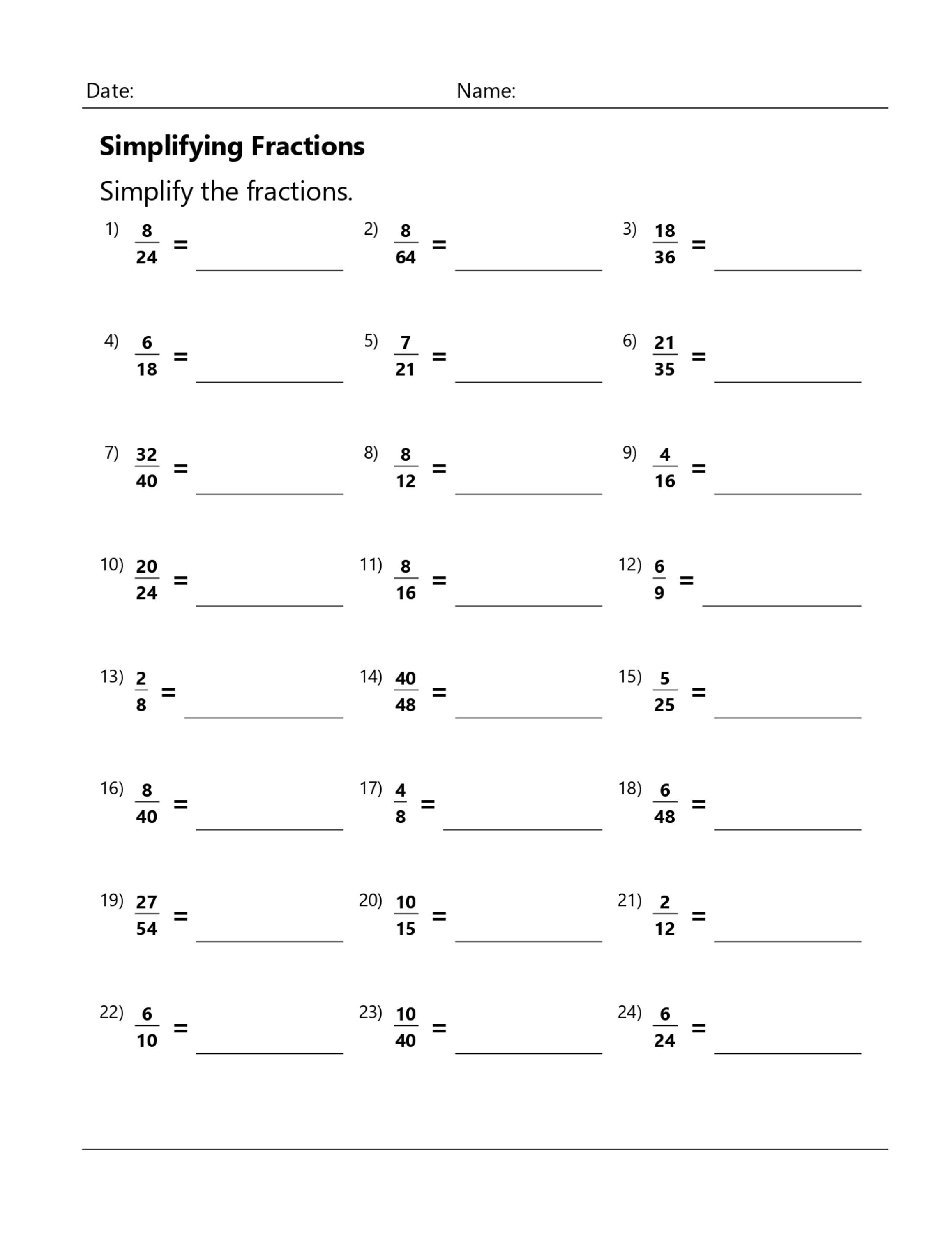 Fractions and Decimals Practice Problems, Fraction Math Worksheets ...