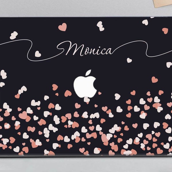 Name Macbook case Black Girl Macbook Pro 13 inch 2018 Air 13 Pro 15 Pink Hearts Macbook 12 Cute Personalized Custom Girly Kawaii LAS0413