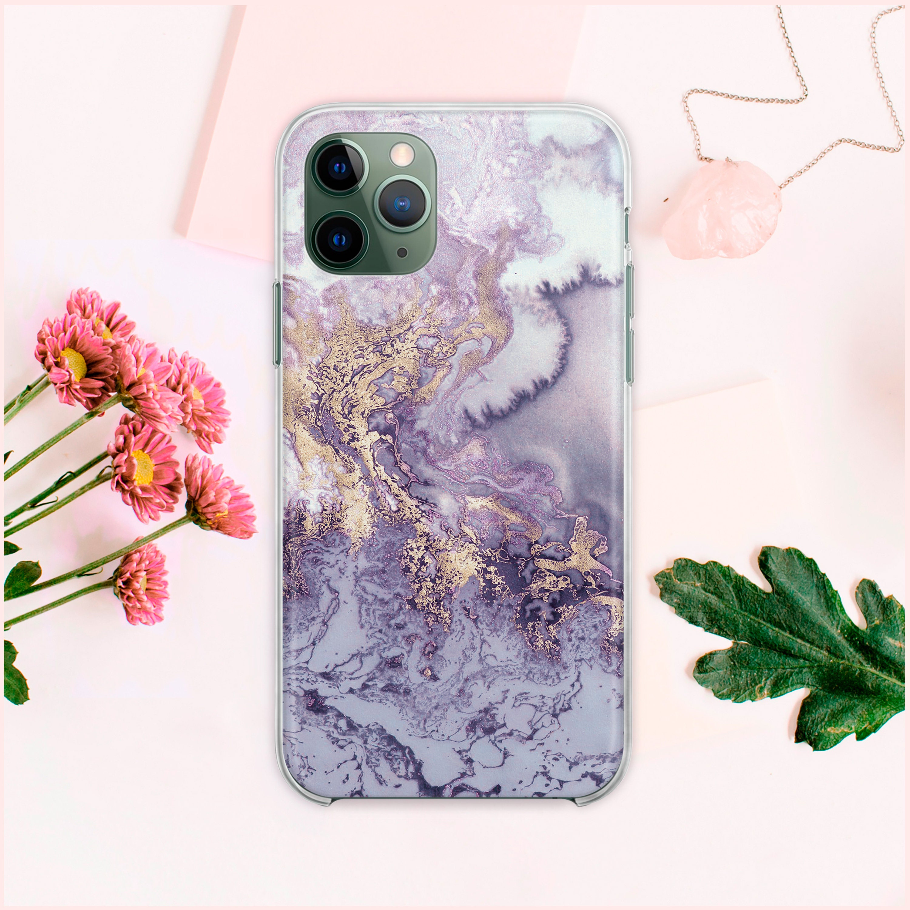 Purple Marble iPhone 11 Case Screen Protector Cases Gold Etsy