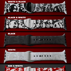 Pu&ograve; includere: Sette diversi cinturini per Apple Watch con un motivo che rappresenta il viso di Jack Skellington del film L'incubo prima di Natale. I cinturini sono disponibili nelle seguenti combinazioni di colori: bianco e nero, nero e bianco, nero, bianco, rosso e bianco, blu e bianco e verde e bianco.