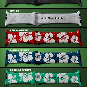 Hibiscus Hawaiian Pattern engraved Silicone Watch Band