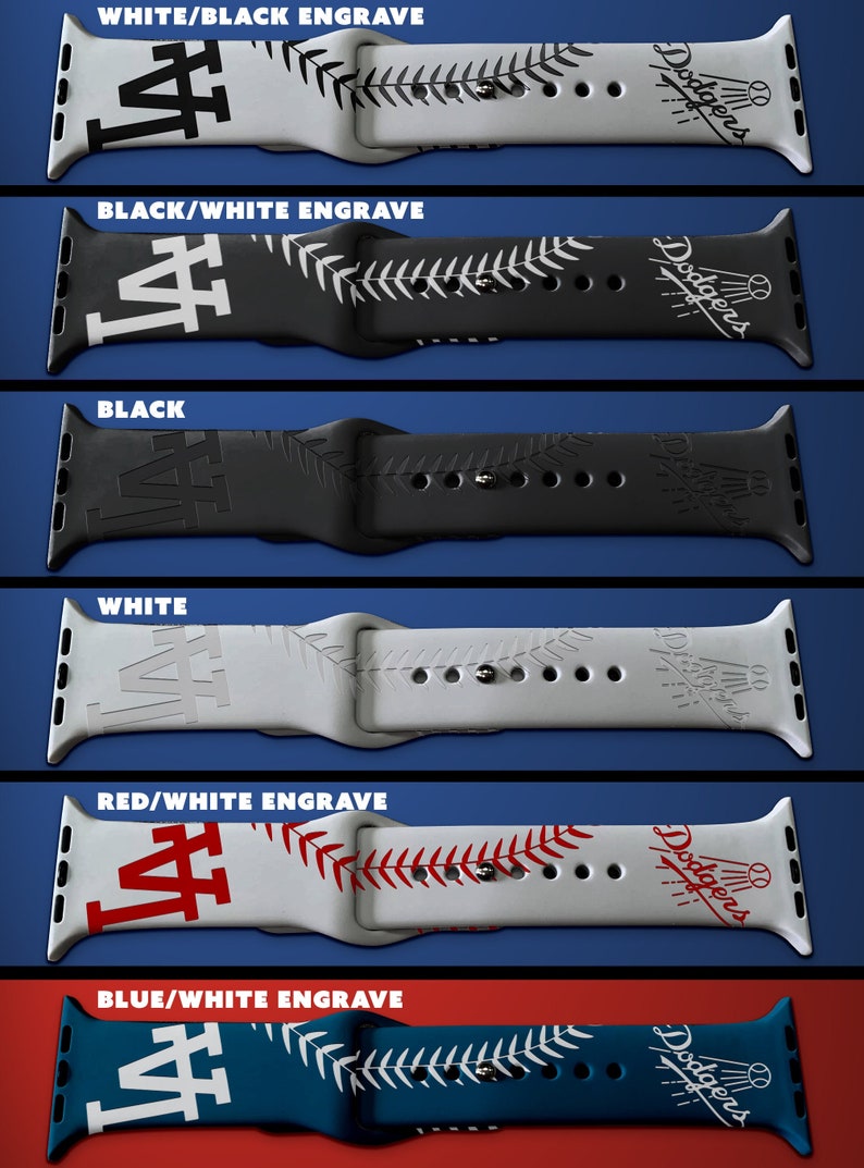 Baseball themed engraved Silicone Watch Band - Dodgers image 1