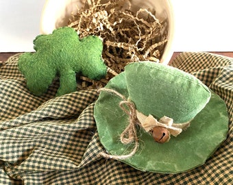 St.Patrick"s Day - Leprechaun Hat - Felt Shamrock - Irish Ornaments - St. Patrick"s Day Decor - Bowl Fillers - Shelf Sitter - Gift
