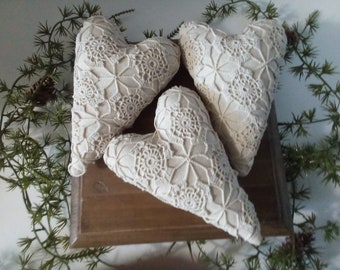 Valentine Hearts with Vintage Crochet: Bowl Fillers, Wreath Ornaments (Set of 3) Hearts