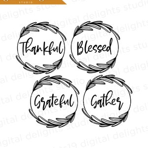 Thanksgiving Coaster SVG - fall coaster svg - grateful svg - thankful svg - blessed svg - gather svg - fall phrases svg -hostess gift svg