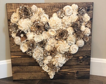 Large Heart Board; Sola Wood Flowers; Modern Farmhouse; Rustic Wedding; Housewarming Gift; Bridal Shower Gift; Anniversary