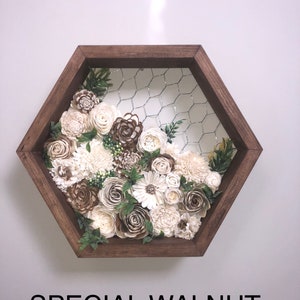 Living Wall Wood Flower Honeycomb Chicken Wire Wall Decor; Modern Farmhouse; Gift; Rustic Wall Decor