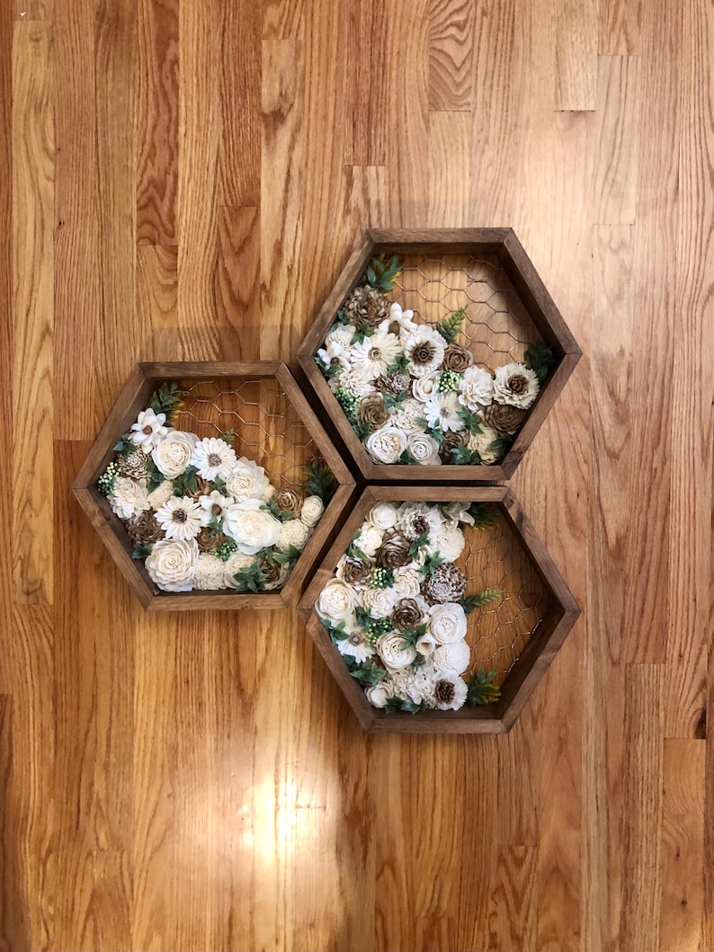 Living Wall Wood Flower Honeycomb Chicken Wire Wall Decor | Etsy