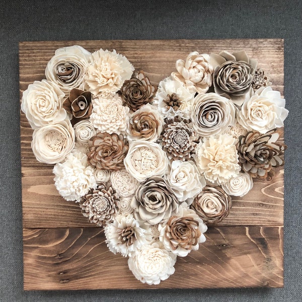 Small Wood Flower Heart Board; Modern Farmhouse; Rustic Decor; Housewarming Gift; Bridal Shower Gift; Birthday Gift; Farmhouse Wall Decor