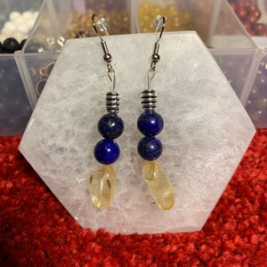 My intuition guides me to greatness as I journey through life. Citrine and Lapis Lazuli earrings.