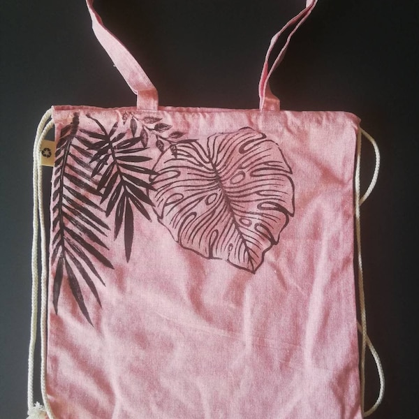 Shopping bag - tote bag 2in1, ECO Recycled Cotton - leaf design