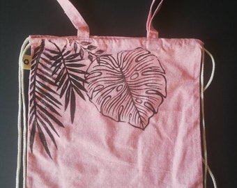 Shopping bag - tote bag 2in1, ECO Recycled Cotton - leaf design