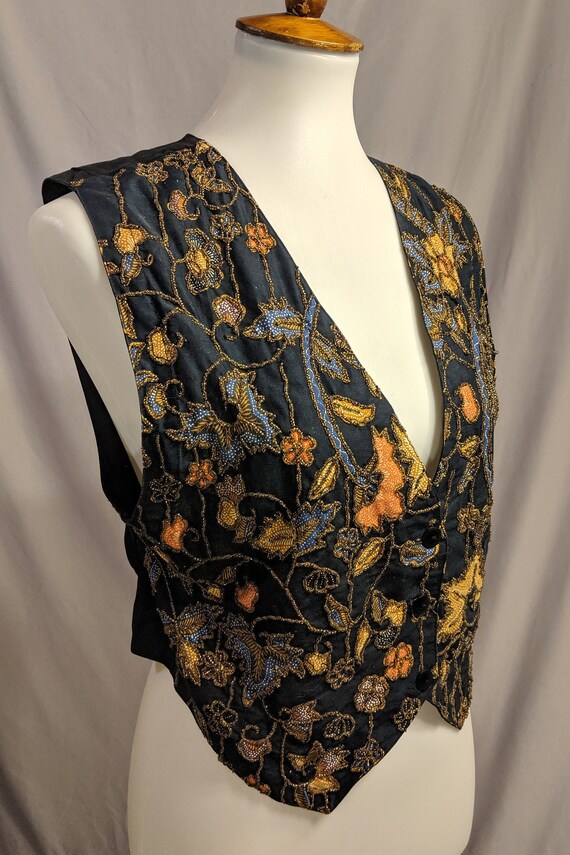 Navy Blue w/beaded outlined flowers of orange & bl