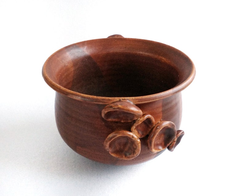 Vtg Wichmann Mushroom Brown Hand Made Pottery Planter Bowl Ceramic Goblincore image 2