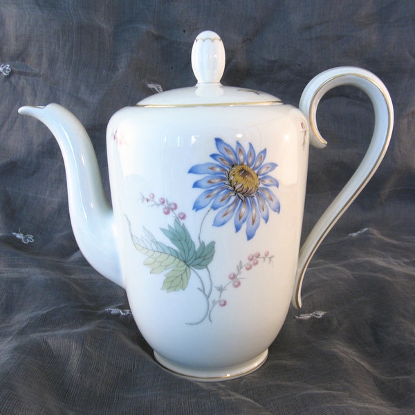 Vtg Bavaria Tirschenreuth Tea Coffee Pot Floral Porcelain GoldRand Germany Mid Century