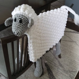 Handmade Crochet Cuddle and Play Lamb Blanket, Baby Play Mat, Lamb Cuddle Toy, Lamb Security Blanket, Made to Order, Free Shipping to US