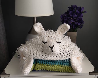 Handmade Crochet Hooded Llama Blanket, Alpaca My Llama Hooded Blanket, Slip on Hooves, Folds into a pillow,  Free Shipping, Made to Order!