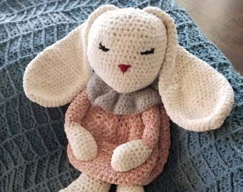 Handmade Crochet Bunny Lovey, Bunny Violet Lovey, Bunny Ragdoll, Bunny Security Toy, Easter Gift,Birthday gift Made to Order, Free Shipping!