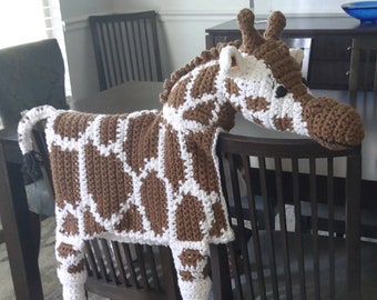 Handmade Crochet Cuddle & Play Giraffe Blanket, Cuddle Toy, Play Mat, Safari Nursery Decor, Made to Order, Ships free!