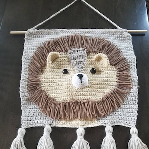 Wall Nursery Decor, Crochet Lion Wall Hanging, Crochet Lion Tapestry, Safari  Nursery Decor,  Gender Neutral Decor, Ready to ship!