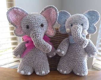 Josefina and Jeffrey Chubby Little Elephant Pair,  Velvet Stuffed Elephants, Pattern by Ira Rott- Free Shipping! Made to Order