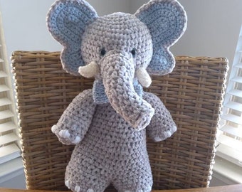 Chubby Stuffed Elephant, Jeffrey the Elephant, Crochet Stuffed Elephant,  Pattern by Ira Rott,  Velvet Yarn, Made to Order, Free Shipping!