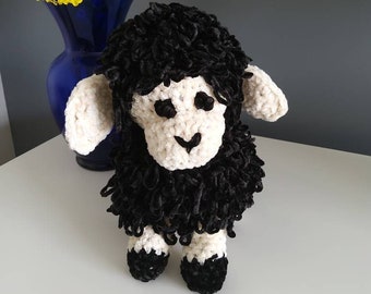 Crochet Loopy Lamb, Black Velvet Lamb, Amigurumi Stuffed Sheep, Black Sheep, Stuffed Lamb, Easter Basket Gift, Free Shipping, Ready to Ship!