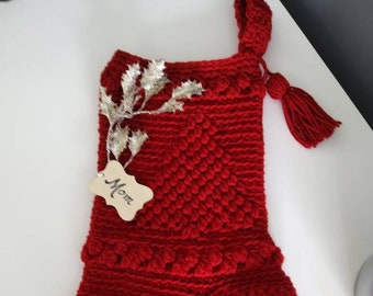 Personalized Crocheted Christmas Stocking, Christmas Tree Design, Boho Inspired Stocking, Ready to Ship!
