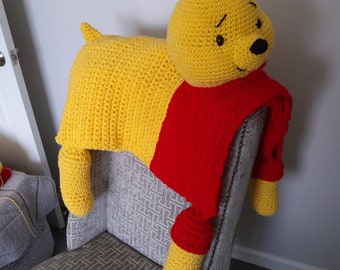 Handmade Crochet Cuddle and Play Pooh Inspired Blanket, Baby Play Mat,  Pooh Themed Nursery Decor. Free Shipping!  Made to Order!