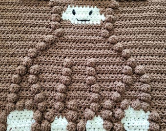 Handmade Crochet Highland Cow Baby Blanket, MADE TO ORDER! Bobbly Highland Cow Blanket designed by CrochetArcade.  Free Shipping!