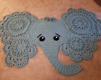 Crochet Elephant Rug, Large handmade rug  measuring 52 x 72 inches, Nursery Decor, Ready to ship! Free shipping! Custom orders welcome!