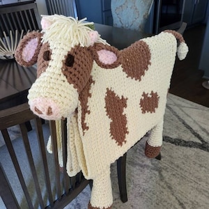 Handmade Crochet Cuddle and Play Cow Blanket, Large Baby Play Mat, 42 inches by 46 inches   Free Shipping!  Made to Order!