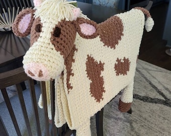 Handmade Crochet Cuddle and Play Cow Blanket, Large Baby Play Mat, 42 inches by 46 inches   Free Shipping!  Made to Order!