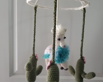 Baby Mobile, Llama Nursery Decor, Llama Mobile, Crochet Mobile, Alpaca and Cactus Mobile, Boho Decor, Ready to Ship!