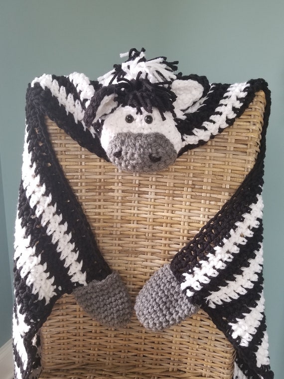 Hooded Zebra Blanket Crochet Zebra Blanket Jungle Themed Etsy