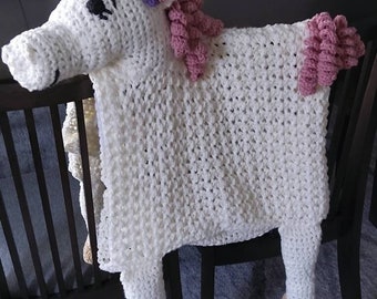 Handmade Crochet Cuddle and Play Unicorn Crochet Blanket, Baby Play Mat, Folds into a cuddly toy.  Made to Order! Free Shipping to U.S.