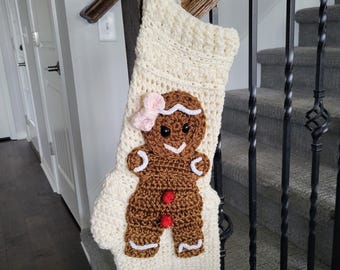 Handmade Crocheted Christmas Stocking, Chunky Farmhouse Style with  Gingerbread Applique, Boho Inspired, Made to Order!  Free Shipping!