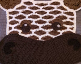 Handmade Crochet Giraffe Rug, Safari Nursery Decor,  Newborn Photo Prop, Shades of Brown, Ready to Ship! Free Shipping!