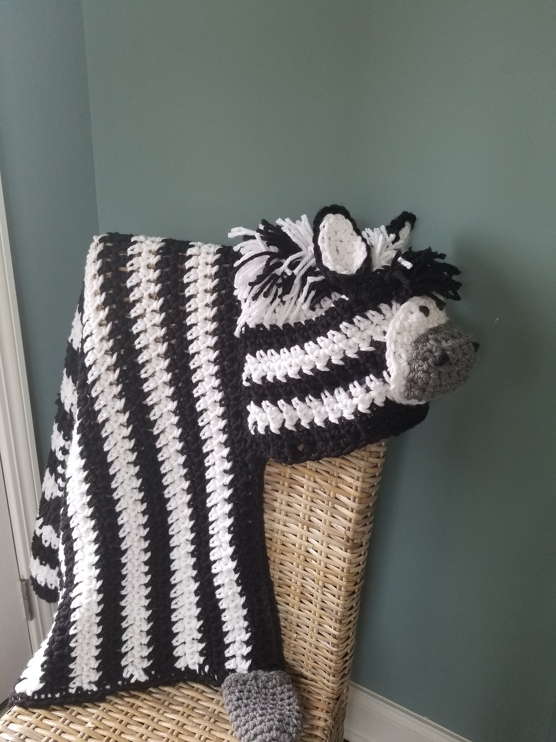 Hooded Zebra Blanket Child Sized Crochet Zebra Blanket Etsy UK