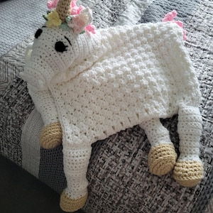 Handmade Crochet Cuddle and Play Unicorn Crochet Blanket, Baby Play Mat, Folds into a cuddly toy.  Made to Order! Free Shipping to U.S.