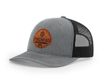Gorras de camionero con parche de cuero personalizado, gorra con logotipo, parche de cuero grabado con láser, artículos comerciales, gorra con logotipo de la empresa, gorra snapback Richardson 112