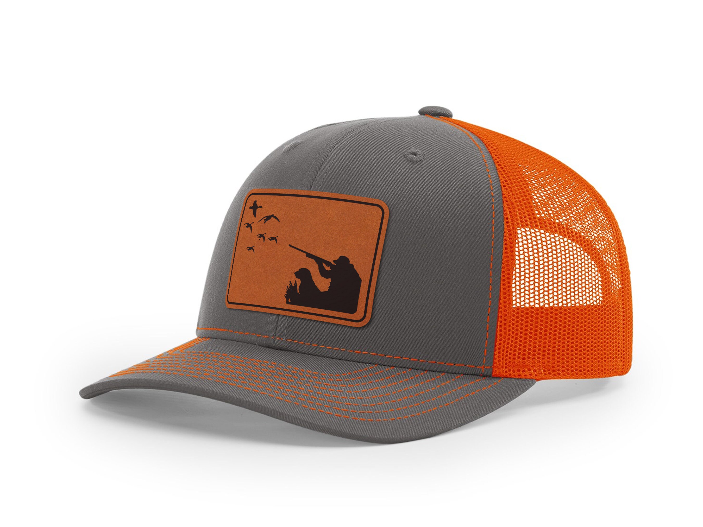 Heritage Pride Redfish Fin Laser Engraved Leather Trucker Hat - Adjustable Mesh Back Cap (Heather Grey) - View #9