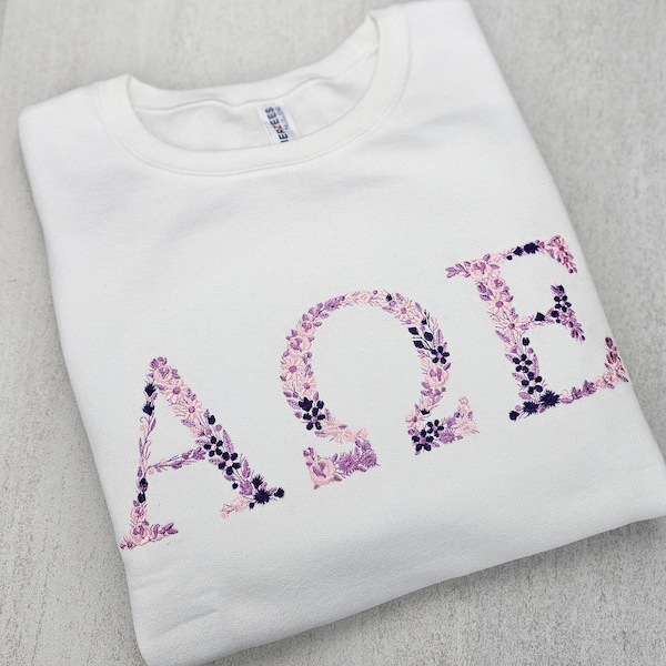Greek Letters Floral Embroidered Crewneck Sweatshirt, Sorority Gift, Flower Letter College University Hoodie, Greek Life Sweatshirt