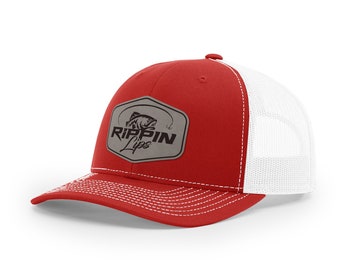 Gorra de camionero con grabado de cuero Ripping Lips, regalo de pesca para hombres, gorra de pescador, gorras con parche de cuero sintético para hombres, regalo para pescadores, lubina