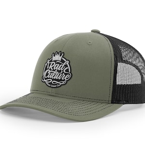 May include: A green and black trucker hat with a black and white logo that says "Rad Culture" with a crown above the word "Rad". The logo also says "East Coast Co."