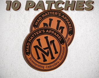 10 Custom Logo Patches for Hats, Laser Engraved Leather Patch, Sew on Patches, Heat Press Patch, Business Logo, Iron on Patch with Adhesive