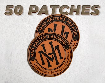 50 Custom Logo Leatherette Patches, Laser Engraved Leather Patch, Business Merch, Marketing, Business Advertising, Corporate, Promotional