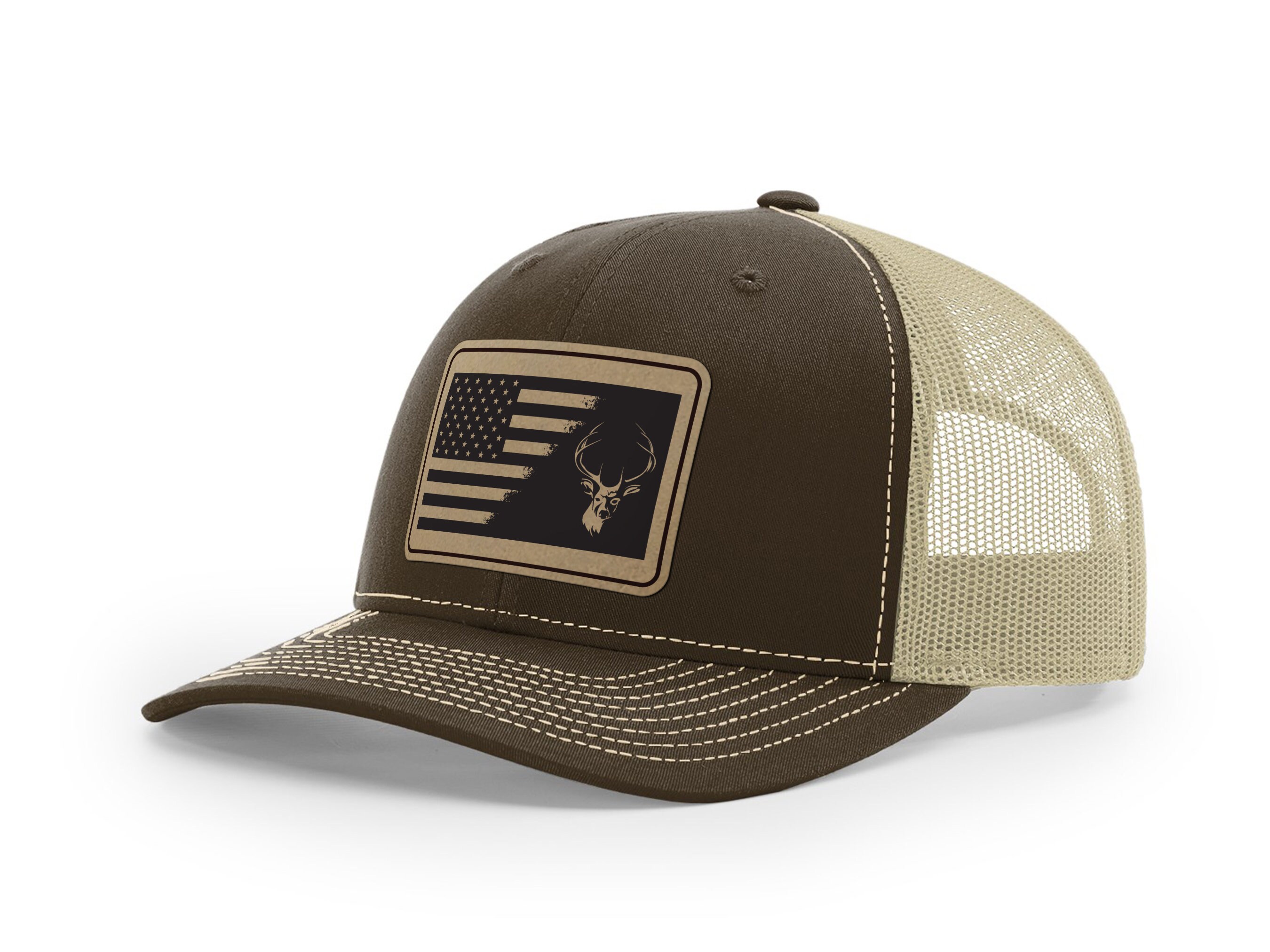 Deer Head Leather Engraved Trucker Hat Buck Antlers Hunting Etsy